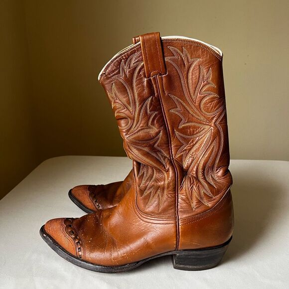 Vintage Nocona Cowboy Boots‎ Men's 8.5 D Brown Leather Lizard Wingtip Western - Picture 5 of 10